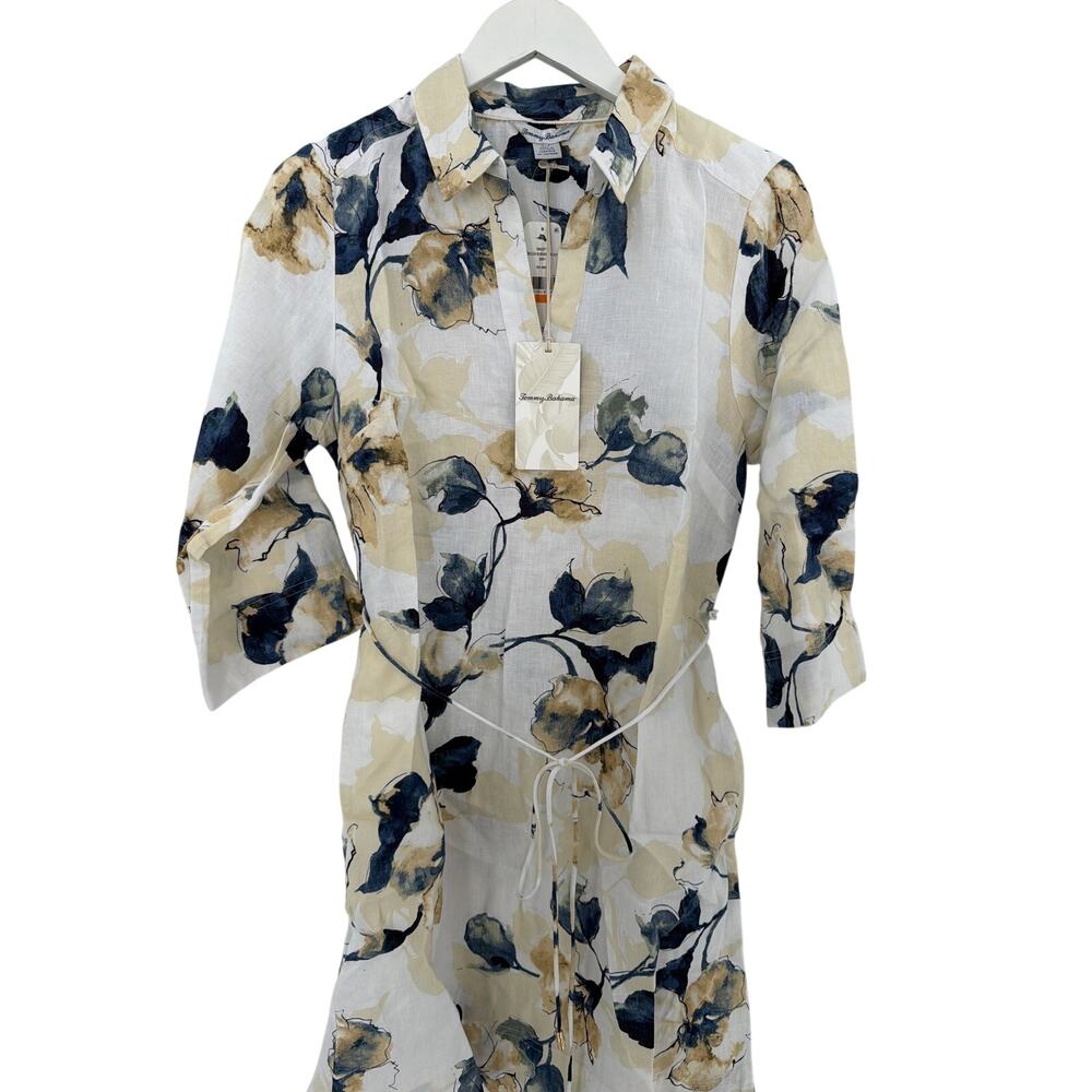 Tommy Bahama White Beleza Blossom 3/4 Sleeves Linen Shift Dress Size S - Picture 9 of 12